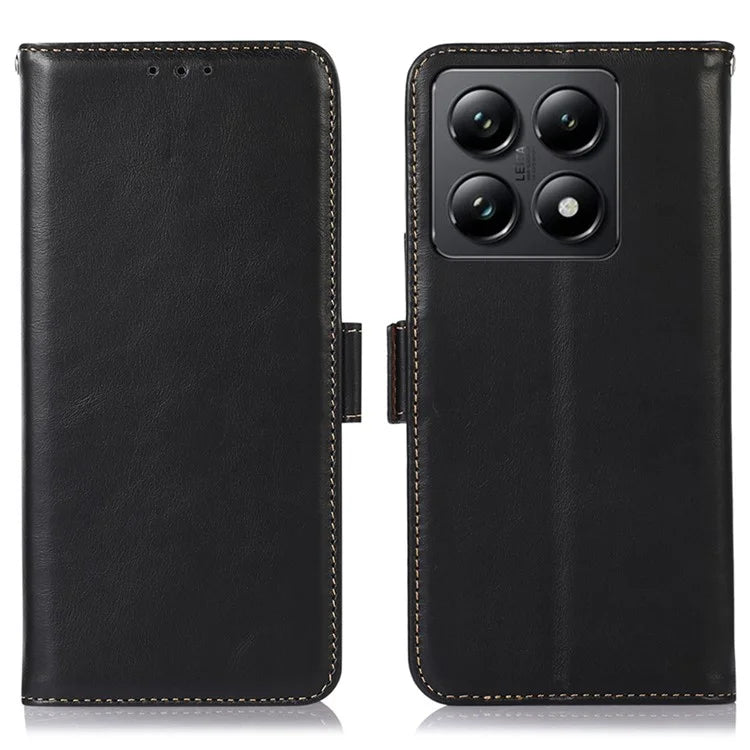 For Xiaomi 14T Pro Case RFID Blocking Genuine Cow Leather Wallet Phone Cover