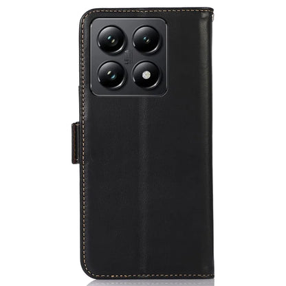 For Xiaomi 14T Pro Case RFID Blocking Genuine Cow Leather Wallet Phone Cover