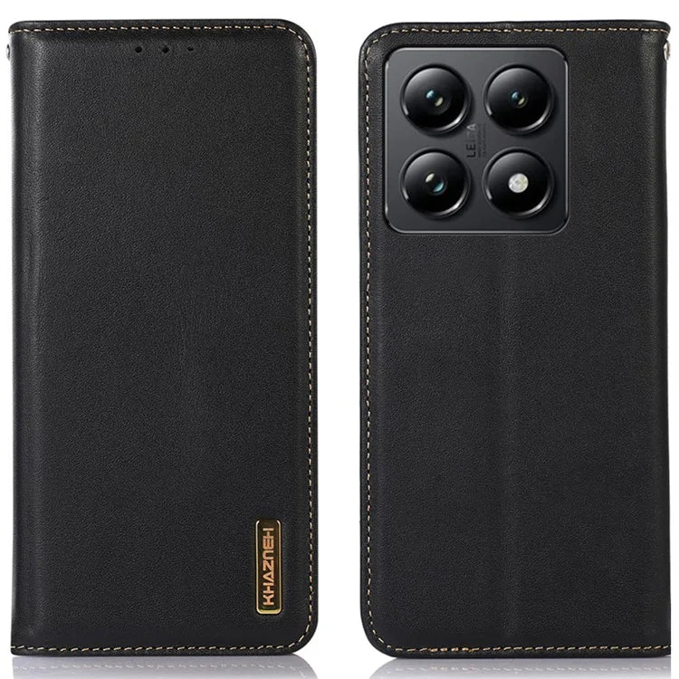 KHAZNEH For Xiaomi 14T Case Genuine Cow Leather Wallet Phone Cover Nappa Texture