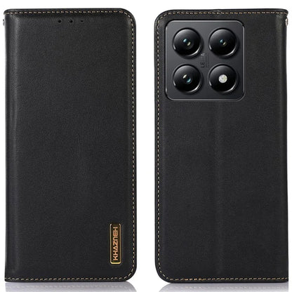 KHAZNEH For Xiaomi 14T Case Genuine Cow Leather Wallet Phone Cover Nappa Texture