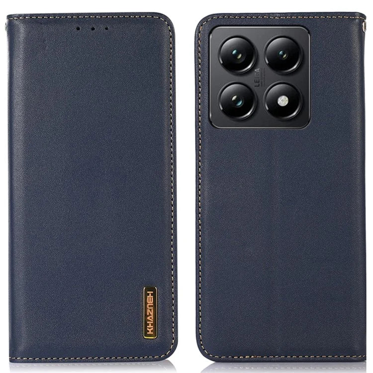 KHAZNEH For Xiaomi 14T Case Genuine Cow Leather Wallet Phone Cover Nappa Texture
