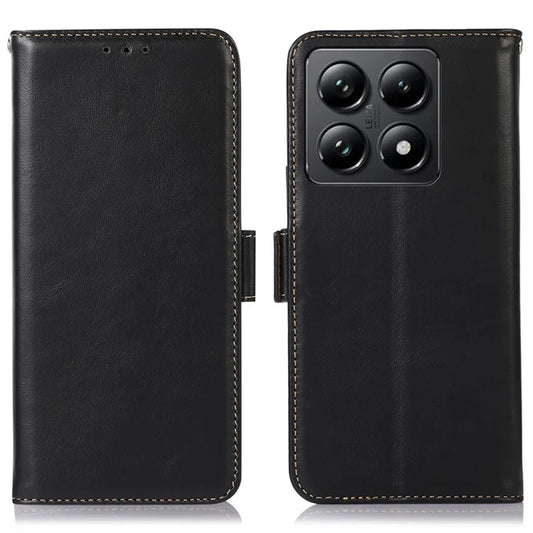 For Xiaomi 14T Case RFID Blocking Genuine Cow Leather Wallet Phone Cover