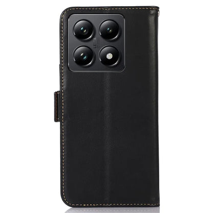 For Xiaomi 14T Case RFID Blocking Genuine Cow Leather Wallet Phone Cover