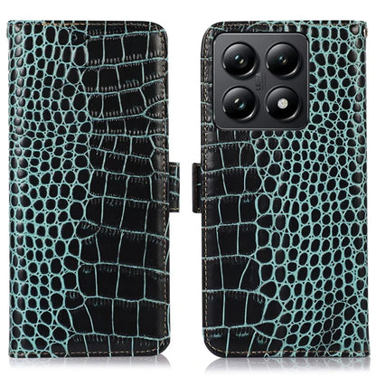 For Xiaomi 14T Case Crocodile Texture Genuine Cow Leather Phone Wallet Cover