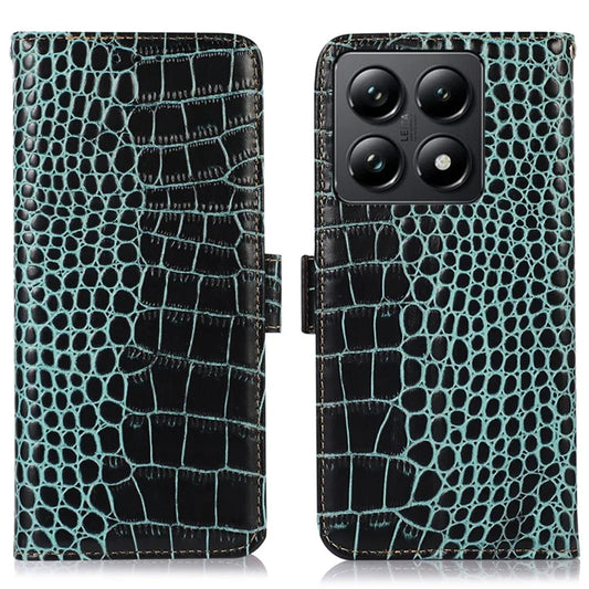 For Xiaomi 14T Case Crocodile Texture Genuine Cow Leather Phone Wallet Cover