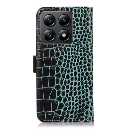 For Xiaomi 14T Case Crocodile Texture Genuine Cow Leather Phone Wallet Cover