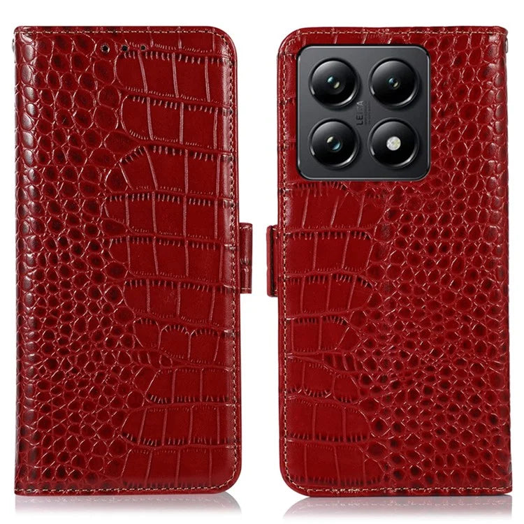 For Xiaomi 14T Case Crocodile Texture Genuine Cow Leather Phone Wallet Cover