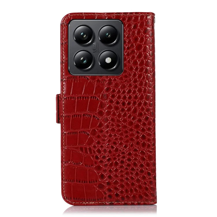 For Xiaomi 14T Case Crocodile Texture Genuine Cow Leather Phone Wallet Cover