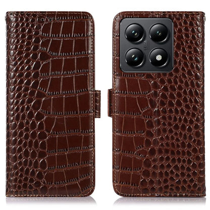 For Xiaomi 14T Case Crocodile Texture Genuine Cow Leather Phone Wallet Cover