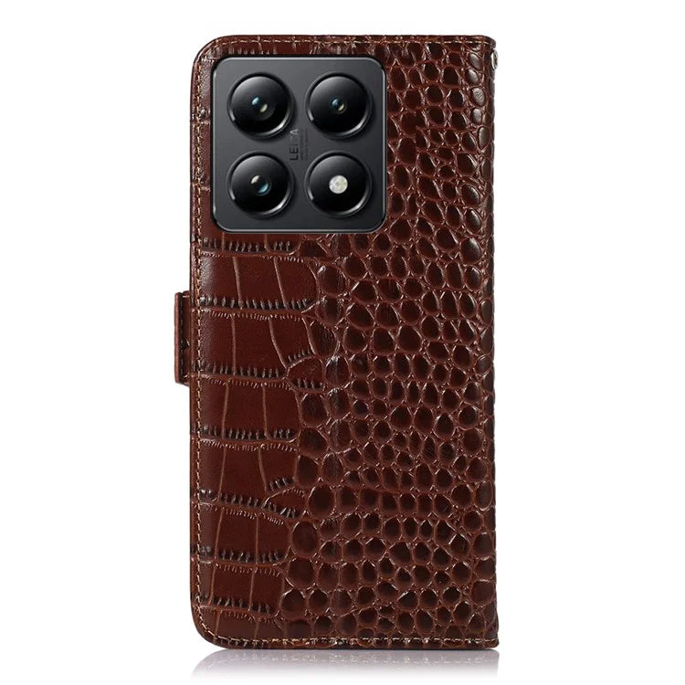 For Xiaomi 14T Case Crocodile Texture Genuine Cow Leather Phone Wallet Cover