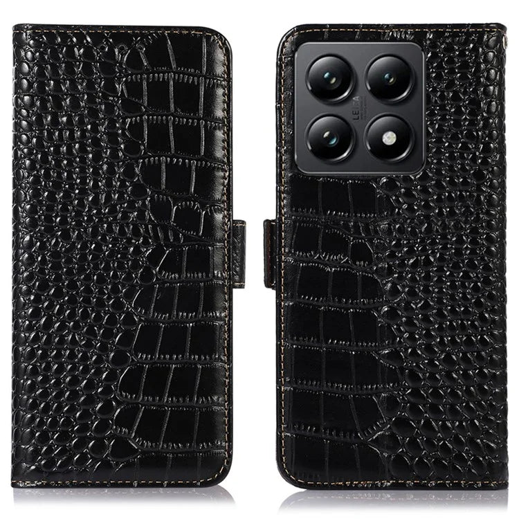 For Xiaomi 14T Case Crocodile Texture Genuine Cow Leather Phone Wallet Cover