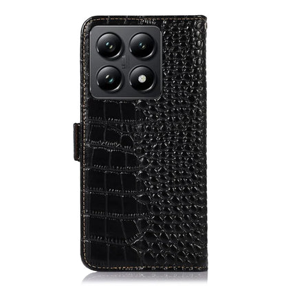For Xiaomi 14T Case Crocodile Texture Genuine Cow Leather Phone Wallet Cover