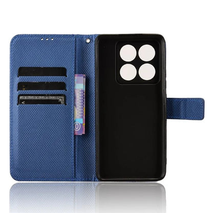 For Xiaomi 14T Case PU Leather Diamond Texture Wallet Phone Cover