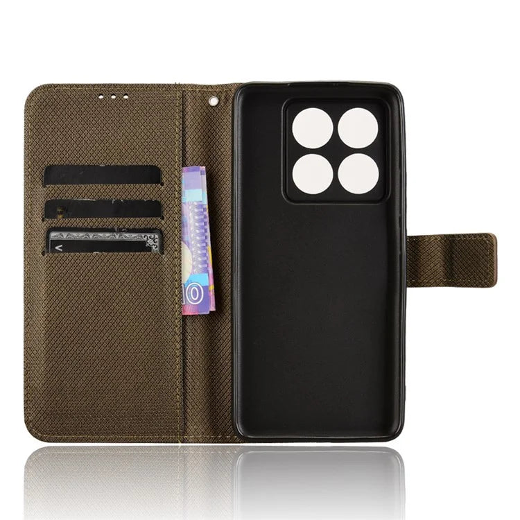 For Xiaomi 14T Case PU Leather Diamond Texture Wallet Phone Cover