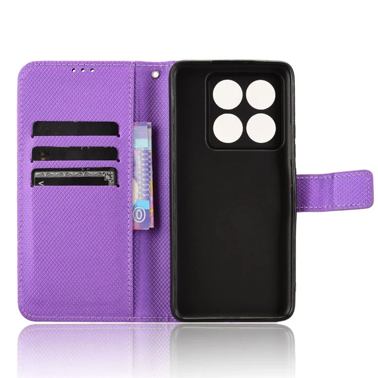 For Xiaomi 14T Case PU Leather Diamond Texture Wallet Phone Cover
