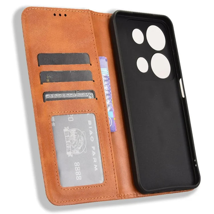 For itel P65 P671L Leather Case Wallet Stand Retro Texture Phone Cover