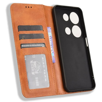 For itel P65 P671L Leather Case Wallet Stand Retro Texture Phone Cover