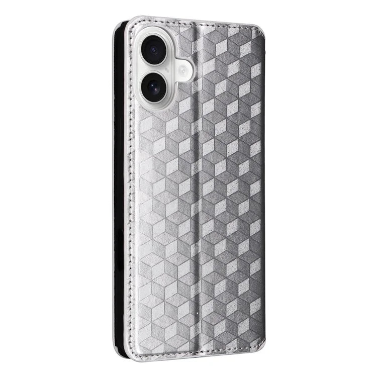 For iPhone 16 Plus Wallet Case Rhombus Imprinted Leather Phone Cover