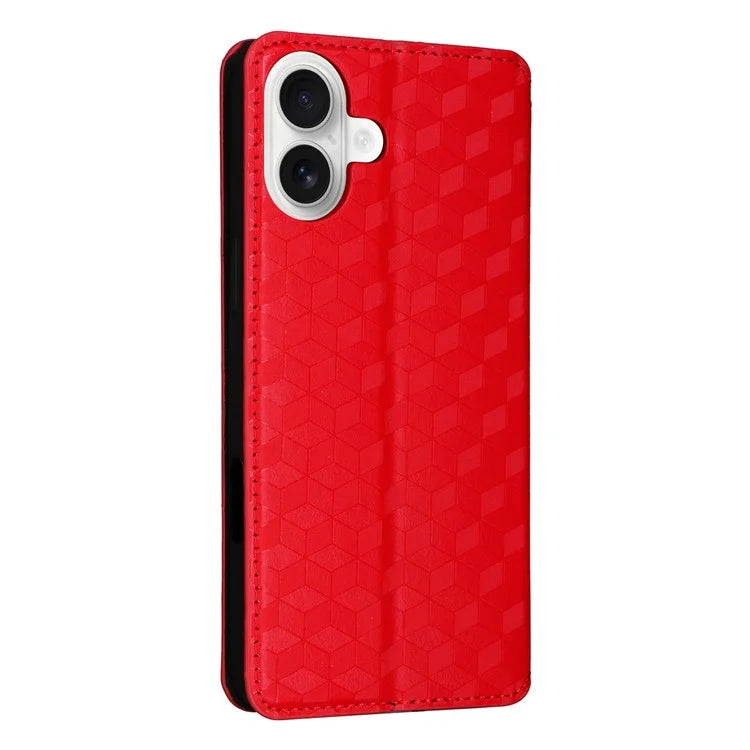 For iPhone 16 Plus Wallet Case Rhombus Imprinted Leather Phone Cover