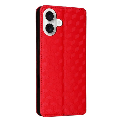 For iPhone 16 Plus Wallet Case Rhombus Imprinted Leather Phone Cover