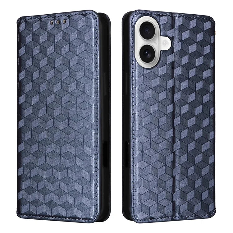 For iPhone 16 Plus Wallet Case Rhombus Imprinted Leather Phone Cover