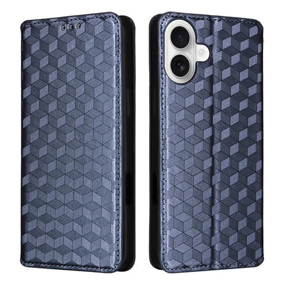 For iPhone 16 Plus Wallet Case Rhombus Imprinted Leather Phone Cover