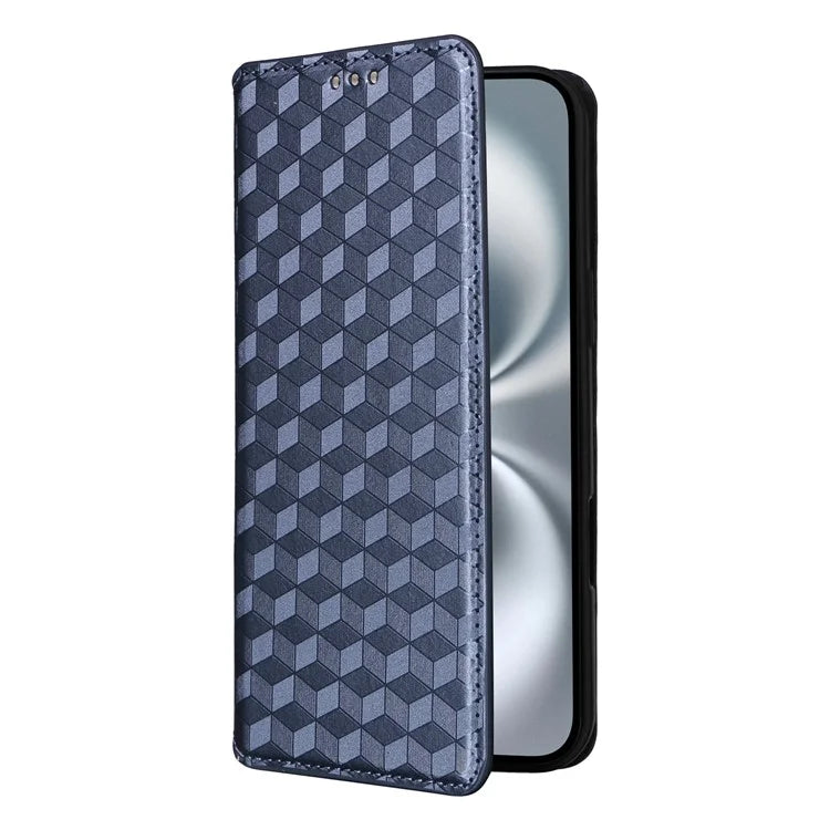 For iPhone 16 Plus Wallet Case Rhombus Imprinted Leather Phone Cover