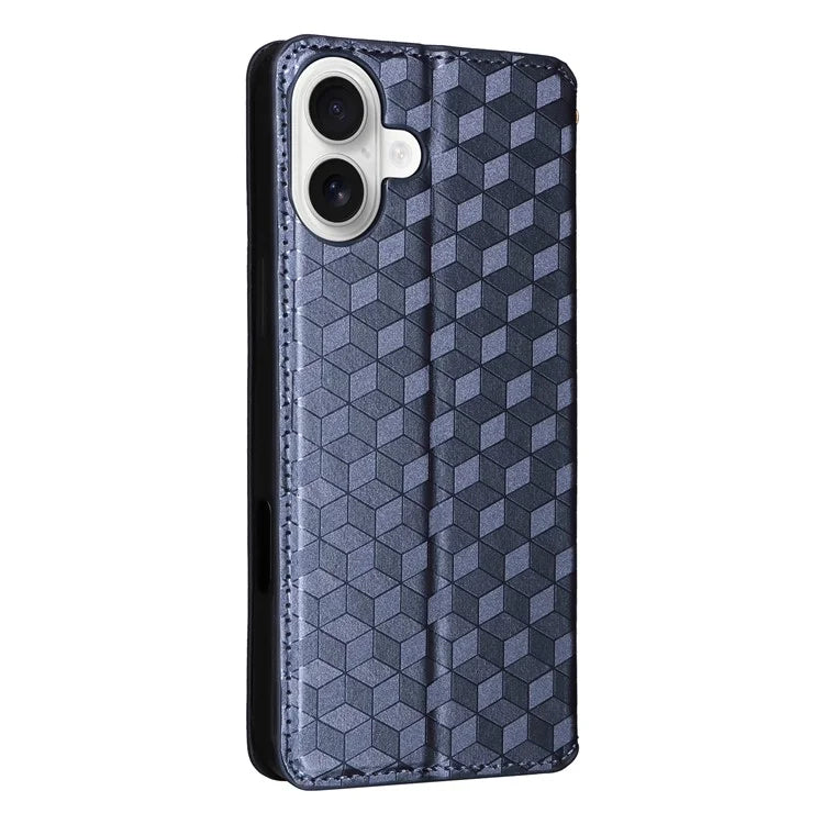 For iPhone 16 Plus Wallet Case Rhombus Imprinted Leather Phone Cover