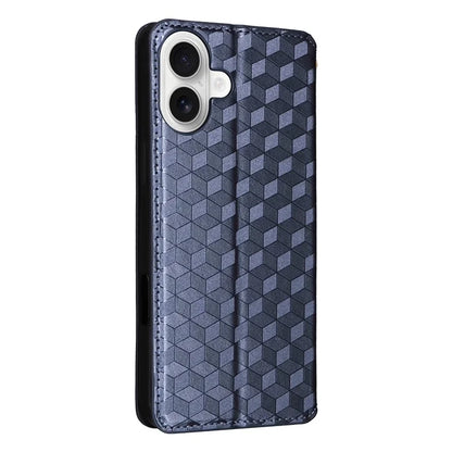 For iPhone 16 Plus Wallet Case Rhombus Imprinted Leather Phone Cover