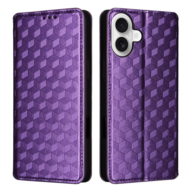 For iPhone 16 Plus Wallet Case Rhombus Imprinted Leather Phone Cover