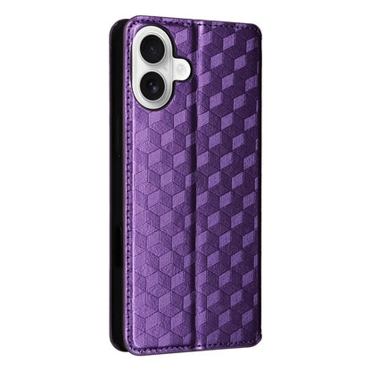 For iPhone 16 Plus Wallet Case Rhombus Imprinted Leather Phone Cover