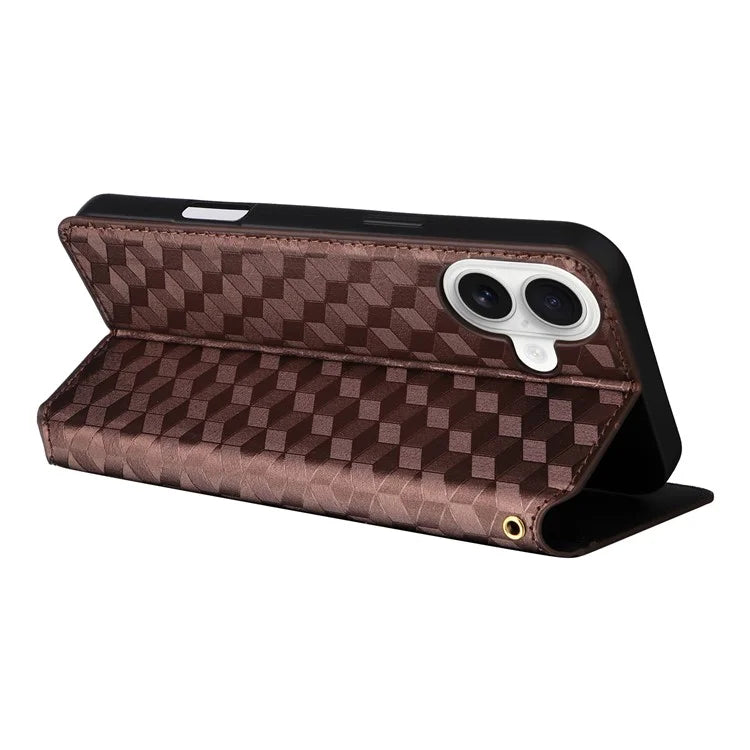 For iPhone 16 Plus Wallet Case Rhombus Imprinted Leather Phone Cover