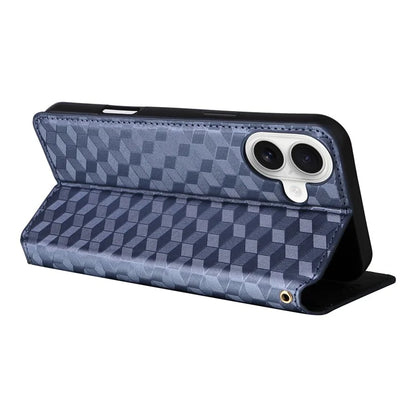 For iPhone 16 Wallet Case Rhombus Imprinted Leather Phone Cover
