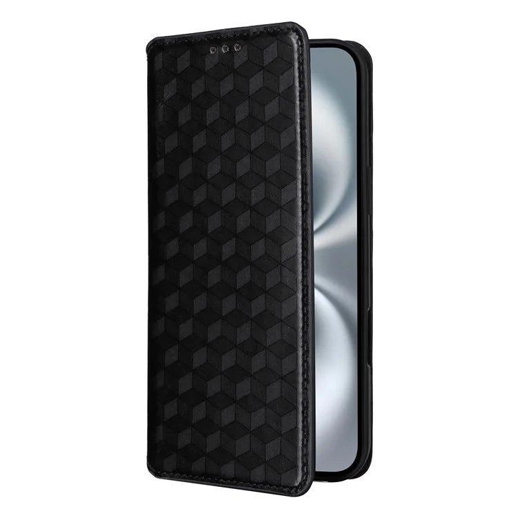 For iPhone 16 Wallet Case Rhombus Imprinted Leather Phone Cover