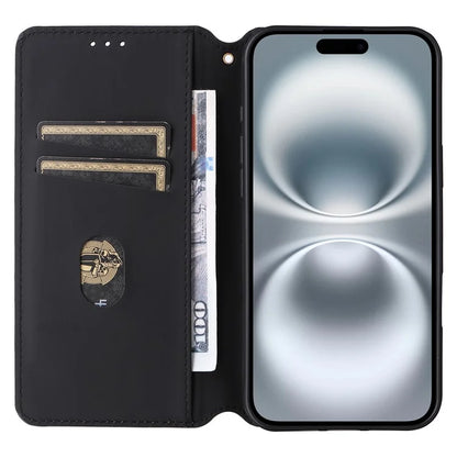 For iPhone 16 Wallet Case Rhombus Imprinted Leather Phone Cover