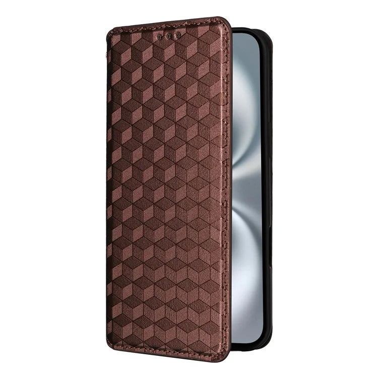 For iPhone 16 Wallet Case Rhombus Imprinted Leather Phone Cover