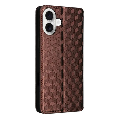 For iPhone 16 Wallet Case Rhombus Imprinted Leather Phone Cover