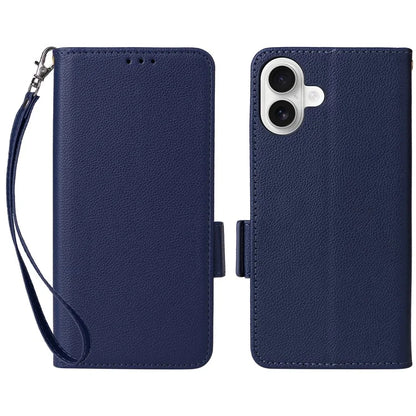 For iPhone 16 Plus Case Litchi Texture PU Leather Wallet Flip Phone Cover