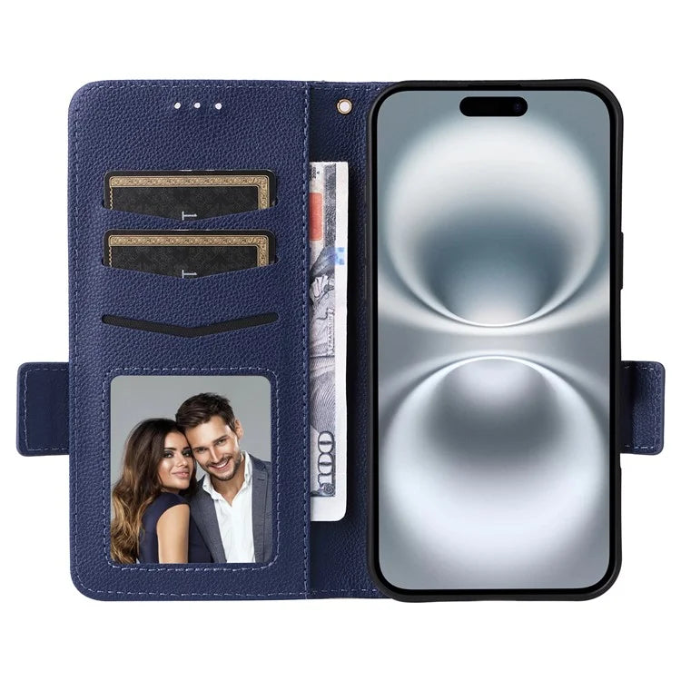 For iPhone 16 Plus Case Litchi Texture PU Leather Wallet Flip Phone Cover