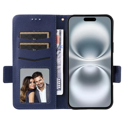 For iPhone 16 Plus Case Litchi Texture PU Leather Wallet Flip Phone Cover