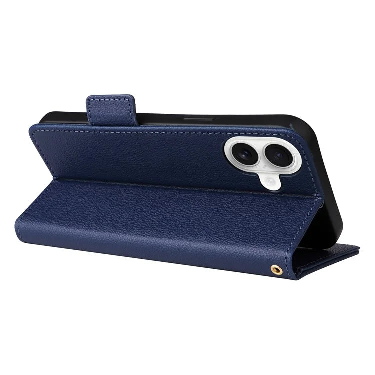 For iPhone 16 Plus Case Litchi Texture PU Leather Wallet Flip Phone Cover