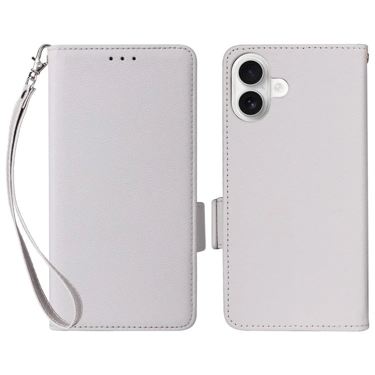 For iPhone 16 Plus Case Litchi Texture PU Leather Wallet Flip Phone Cover