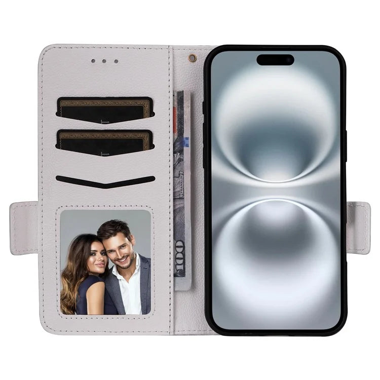 For iPhone 16 Plus Case Litchi Texture PU Leather Wallet Flip Phone Cover