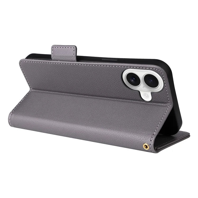 For iPhone 16 Plus Case Litchi Texture PU Leather Wallet Flip Phone Cover