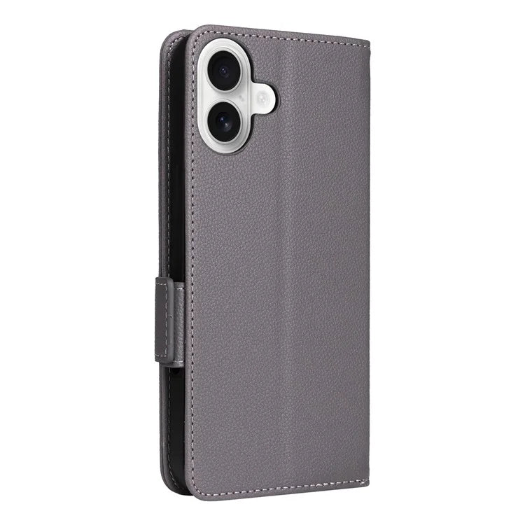 For iPhone 16 Plus Case Litchi Texture PU Leather Wallet Flip Phone Cover