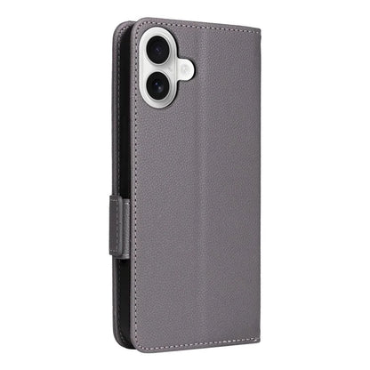 For iPhone 16 Plus Case Litchi Texture PU Leather Wallet Flip Phone Cover