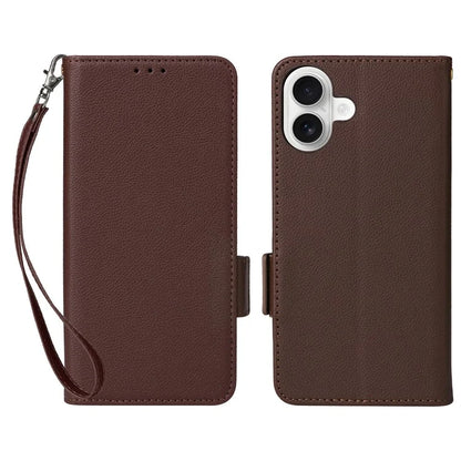 For iPhone 16 Plus Case Litchi Texture PU Leather Wallet Flip Phone Cover