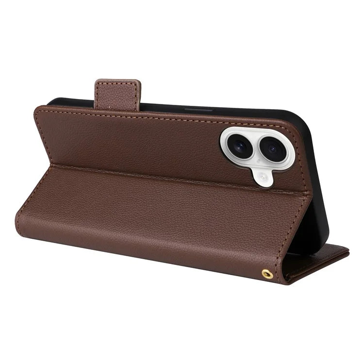 For iPhone 16 Plus Case Litchi Texture PU Leather Wallet Flip Phone Cover