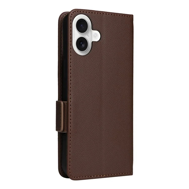 For iPhone 16 Plus Case Litchi Texture PU Leather Wallet Flip Phone Cover