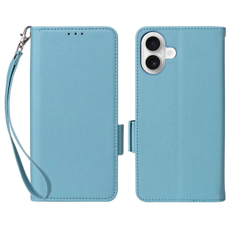 For iPhone 16 Plus Case Litchi Texture PU Leather Wallet Flip Phone Cover